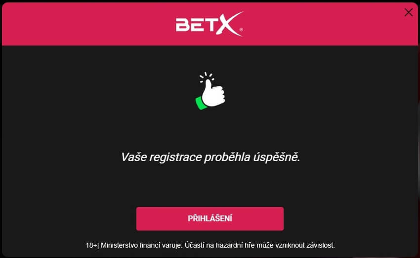BetX registrace hotova.