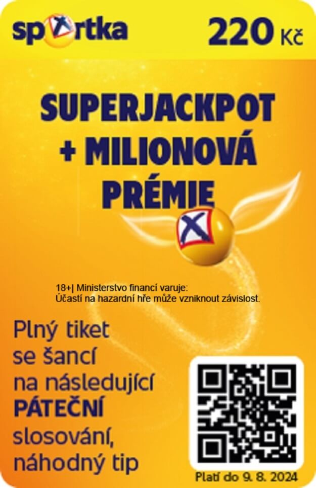 Kartička pro rychlé vsazení Sportky – plný tiket s náhodným tipem a doplňkovou hrou Šance.