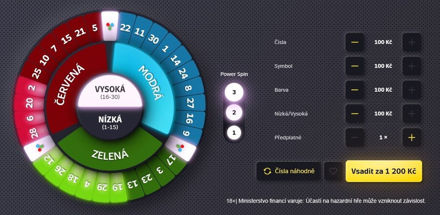 Rychlá online loterie Power Spin – cena tiketu