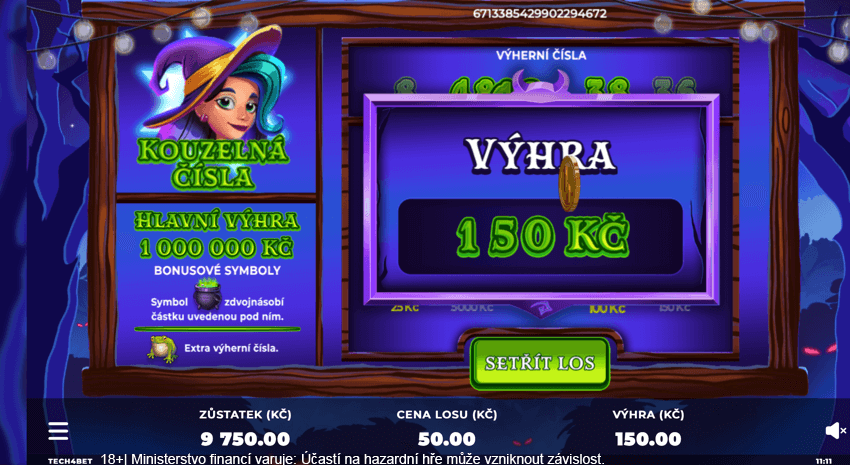 Výhra na online losu Kouzelná čísla